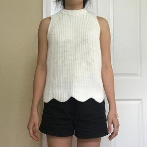 J. Crew White Knit Scalloped Tank